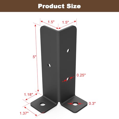 Linone 4 Pcs Adjustable Deck Post Anchor Brackets Kit - Fit 1.5x1.5, 2x2, 2x4, 4x4 Posts - Heavy Duty Half Column Black Support Base for Wood Fence Pergola Railing - Image 2