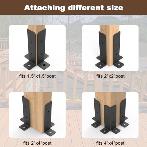 Linone 4 Pcs Adjustable Deck Post Anchor Brackets Kit - Fit 1.5x1.5, 2x2, 2x4, 4x4 Posts - Heavy Duty Half Column Black Support Base for Wood Fence Pergola Railing - Image 3