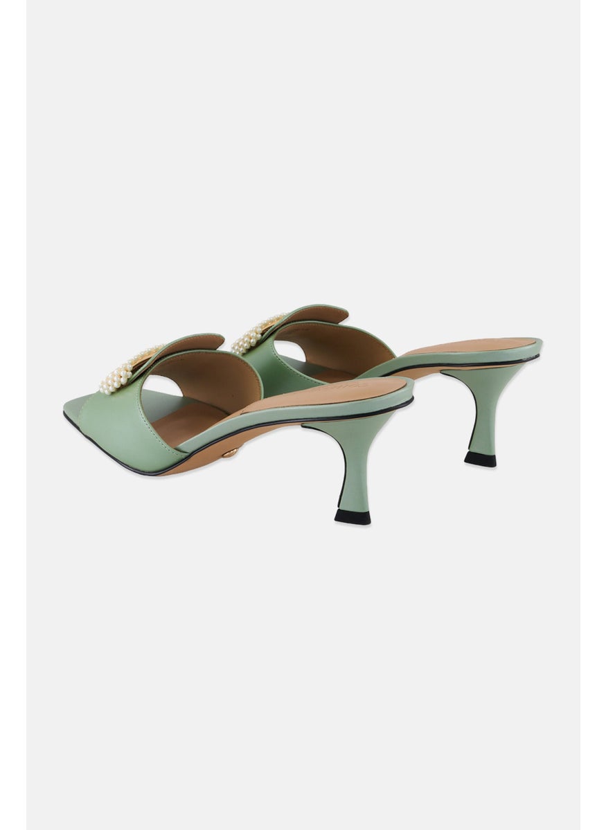 CHARLES & KEITH Women Beaded Leather Slip On Sandals, Green  - Image 2