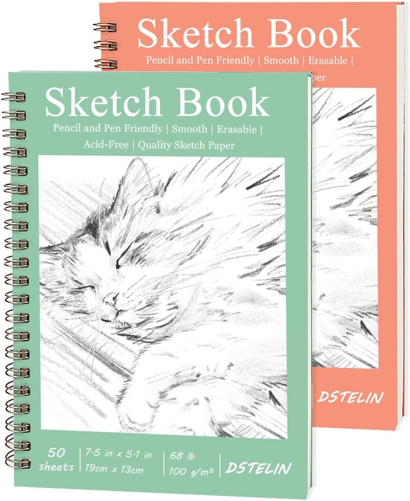 DSTELIN DSTELIN 2 Pack Hardcover Sketchbooks 75x51 Inch Spiral Sketch Book for Sketching Drawing Painting 50 Sheets per Pack Pink and Green  - Image 1