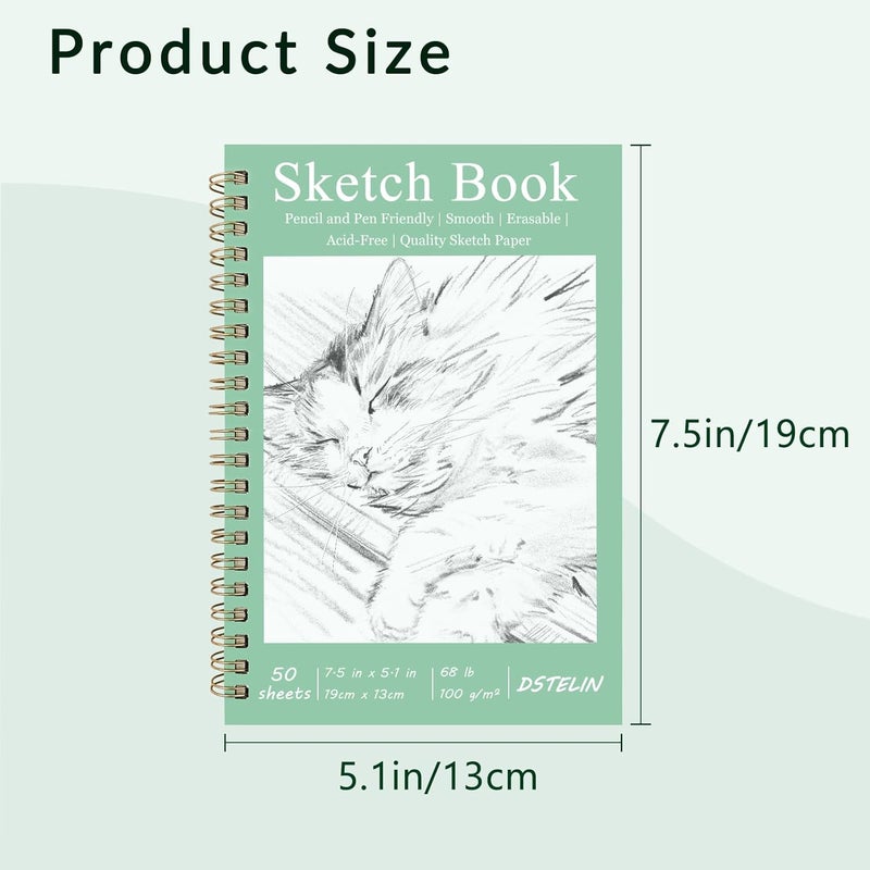 DSTELIN DSTELIN 2 Pack Hardcover Sketchbooks 75x51 Inch Spiral Sketch Book for Sketching Drawing Painting 50 Sheets per Pack Pink and Green  - Image 2