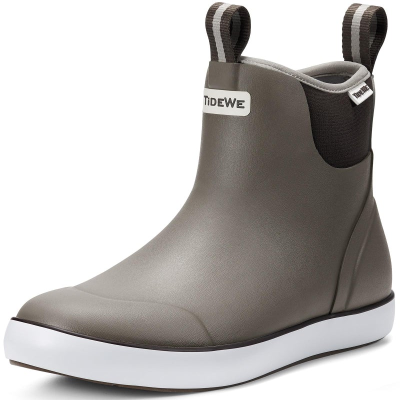 TIDEWE Deck Boots with Breathable Lining, Waterproof Fishing Deck Boots, Anti-slip Neoprene Rubber Ankle Boots for Boating, Grey Brown, Size 9 - Image 1