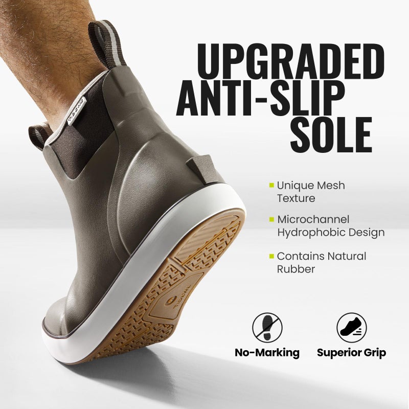 TIDEWE Deck Boots with Breathable Lining, Waterproof Fishing Deck Boots, Anti-slip Neoprene Rubber Ankle Boots for Boating, Grey Brown, Size 9 - Image 5