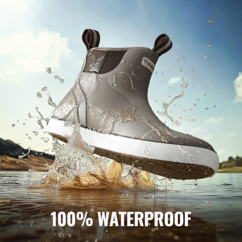 TIDEWE Deck Boots with Breathable Lining, Waterproof Fishing Deck Boots, Anti-slip Neoprene Rubber Ankle Boots for Boating, Grey Brown, Size 9 - Image 4