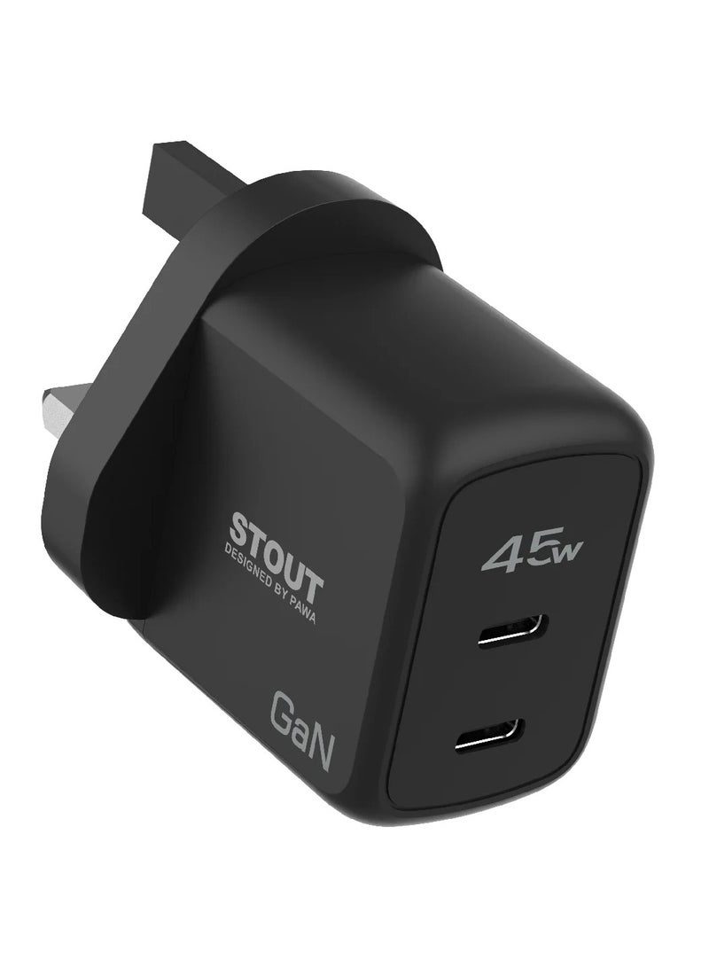 باوا شاحن سفر شجاع غان مع منفذ بی دی مزدوج 45 وات - أسود