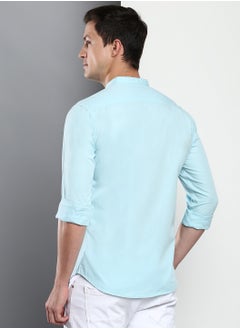 Dennis Lingo Slim Fit Light Blue Men's Solid Shirt, Spread Collar, Full Sleeves, 100% Cotton,  - Image 3
