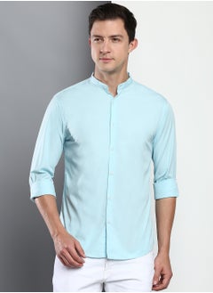 Dennis Lingo Slim Fit Light Blue Men's Solid Shirt, Spread Collar, Full Sleeves, 100% Cotton,  - Image 1