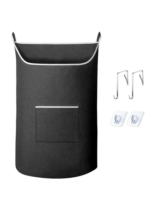 Large Hanging Laundry Hamper Bag With Front Pocket Gray 36x22 Inches - Image 1
