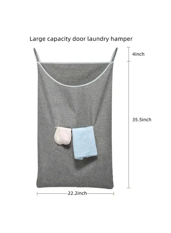 Large Hanging Laundry Hamper Bag With Front Pocket Gray 36x22 Inches - Image 4