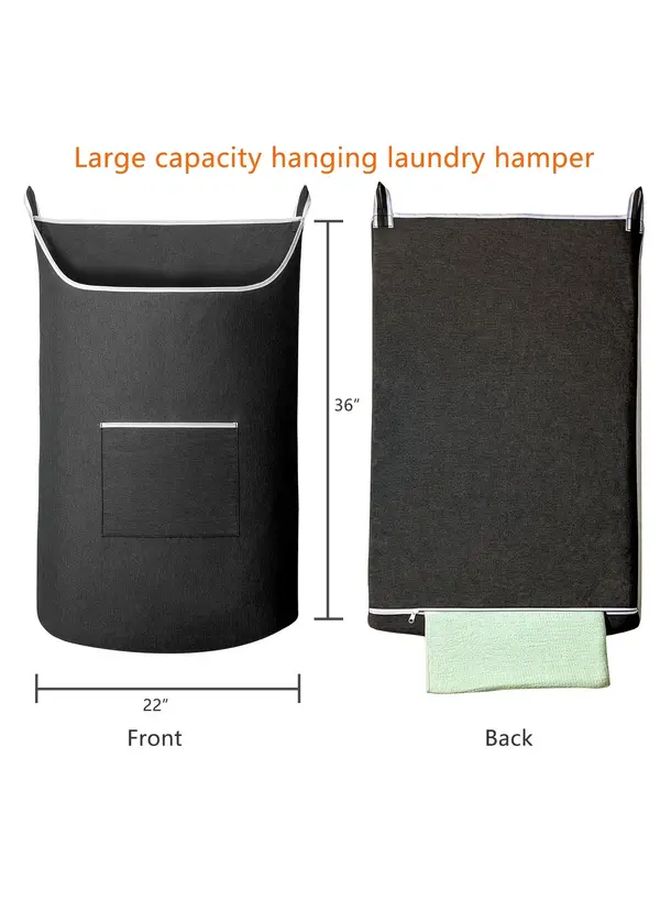 Large Hanging Laundry Hamper Bag With Front Pocket Gray 36x22 Inches - Image 3