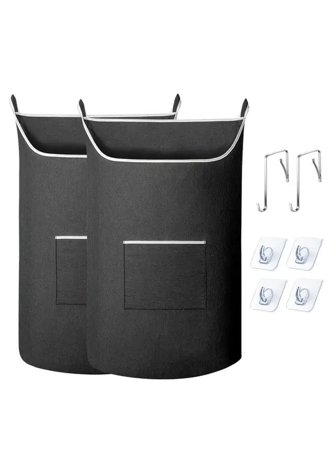 Large Hanging Laundry Hamper Bag With Front Pocket Gray 36x22 Inches - Image 5