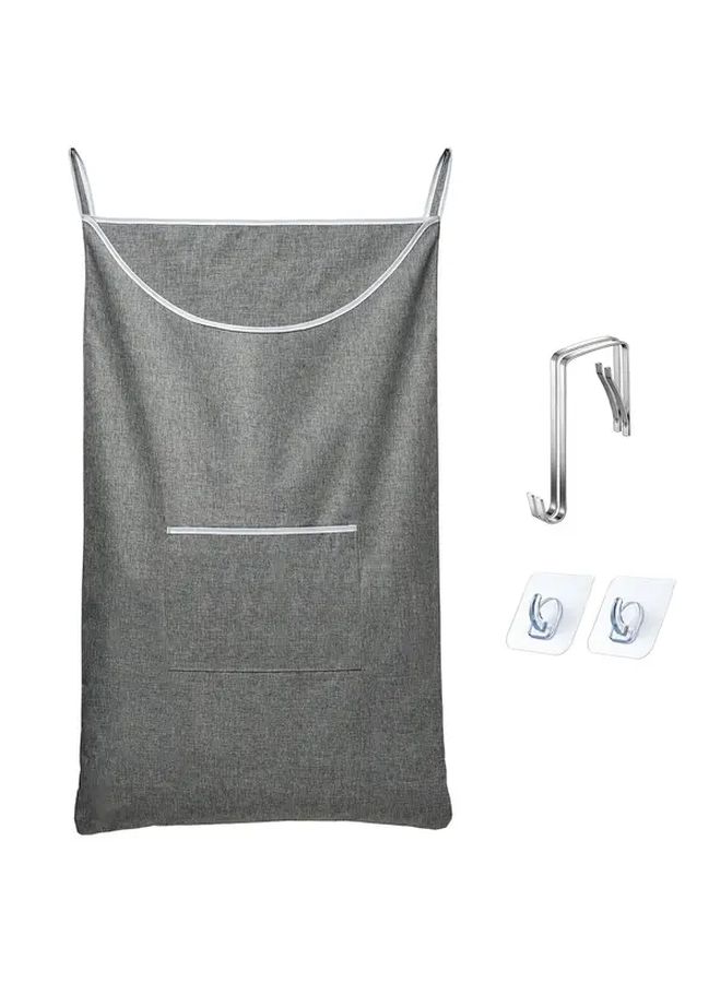 Large Hanging Laundry Hamper Bag With Front Pocket Gray 36x22 Inches - Image 2