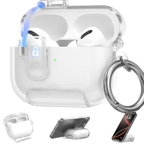 Meyaar for AirPods Pro 3 Case, Clear Magnetic Automatic Lock Cases with Phone Stand with Keychain Case for Airpod Pro 3 for Men & Women (Clear) - Image 1