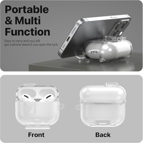 Meyaar for AirPods Pro 3 Case, Clear Magnetic Automatic Lock Cases with Phone Stand with Keychain Case for Airpod Pro 3 for Men & Women (Clear) - Image 3