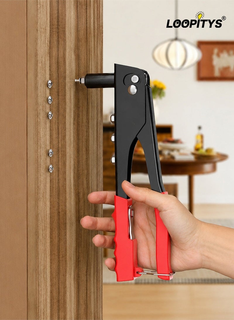 LOOPITYS Heavy Duty Hand Rivet Gun Set with 100Pcs Blind Rivets, Alloy Steel Body Labor‑Saving Hand Riveter, TPR Non‑Slip Ergonomic Handle, One‑Hand Operation Riveting Tool Kit for Automotive Repair, Metal Fabrication, Wood Work, Home Improvement, DIY Projects & General Workshop Use - Image 1
