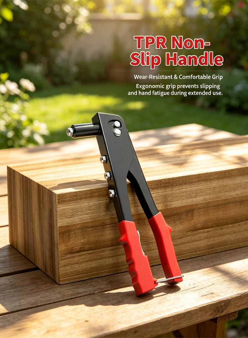 LOOPITYS Heavy Duty Hand Rivet Gun Set with 100Pcs Blind Rivets, Alloy Steel Body Labor‑Saving Hand Riveter, TPR Non‑Slip Ergonomic Handle, One‑Hand Operation Riveting Tool Kit for Automotive Repair, Metal Fabrication, Wood Work, Home Improvement, DIY Projects & General Workshop Use - Image 3