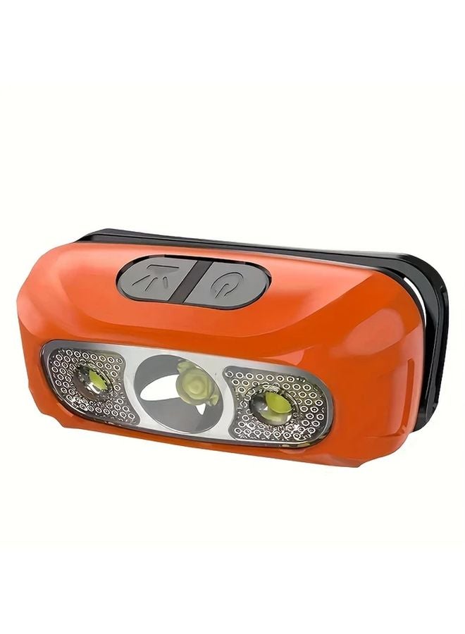 Orange Induction LED Mini Headlamp USB Rechargeable Portable ABS Three Modes for Camping Cycling Fishing Running - Image 1