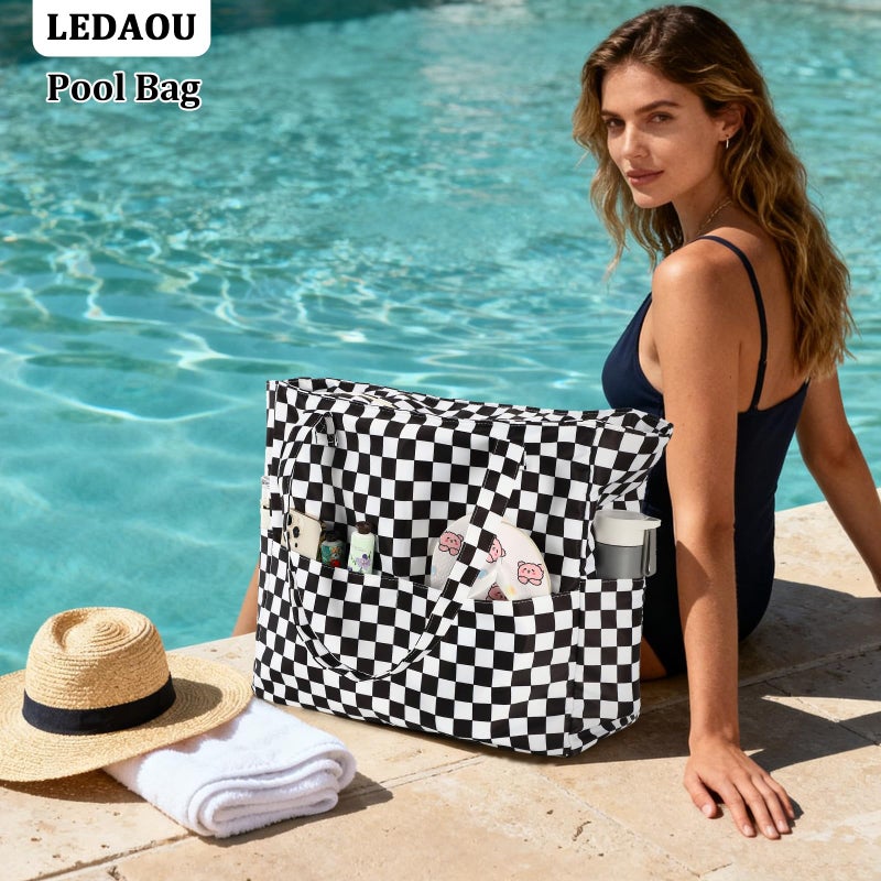 LEDAOU Large Beach Bag Women Waterproof Sandproof Zipper Beach Tote Pool Bag for Gym Grocery Travel with Wet Pocket - Image 3