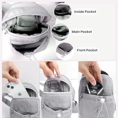SNDIA Mini Nylon Lightweight Crossbody Sling Bag for Women, Portable Shoulder Bag with Adjustable Strap for Commuting Travel Outdoor Activities Cycling (13 x 9 x 20 cm, Grey) - Image 4