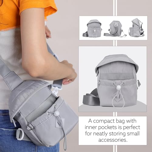 SNDIA Mini Nylon Lightweight Crossbody Sling Bag for Women, Portable Shoulder Bag with Adjustable Strap for Commuting Travel Outdoor Activities Cycling (13 x 9 x 20 cm, Grey) - Image 5