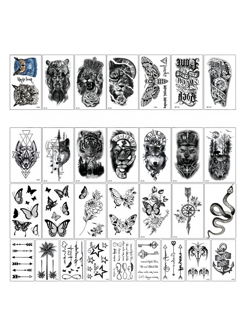 SYNSYB SYNSYB Temporary Tattoos, Large Collection of Waterproof Animal and Floral Designs, Black and Coloured Art Transfers for Men and Women - Image 1