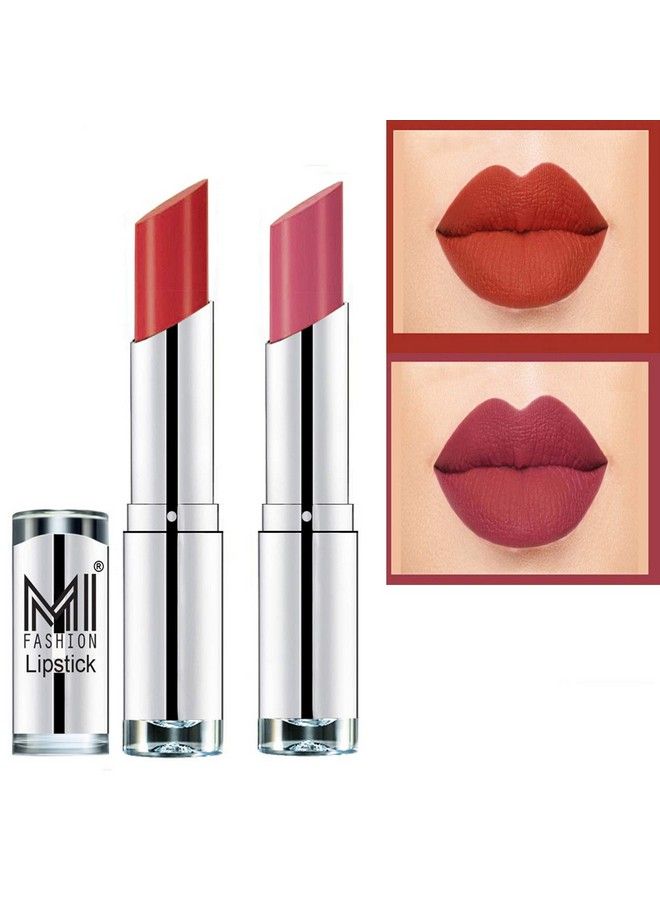 MI FASHION Long Lasting Creamy Matte Lipsticks Set Combo Of 2 Orange Twist And Mauve - Image 1