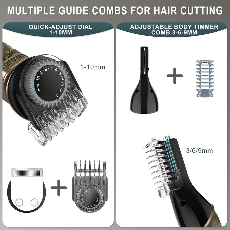 Hatteker Beard Trimmer Kit Professional Hair Clipper Zero Gapped T-Blade Electric Razor Shaver for Nose Ear Body Face Mustache Trimmer for Men Cordless Grooming Kit 8 in 1 - Image 4