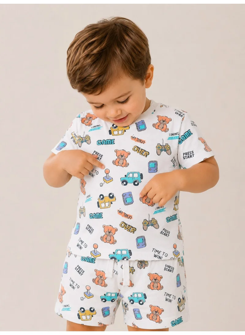 فكتور اند جين Infant Boys Vehicle Print Cotton Pajama Set – Soft T-Shirt & Shorts Nightwear
