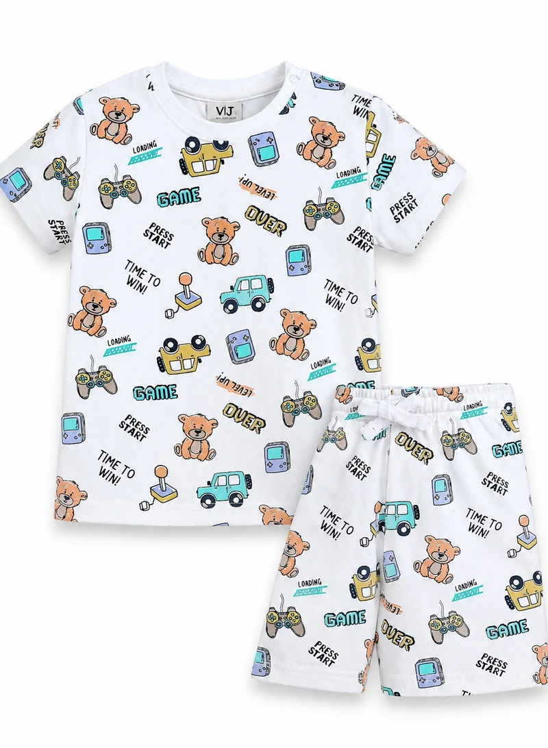 Victor And Jane  Infant Boys Vehicle Print Cotton Pajama Set – Soft T-Shirt & Shorts Nightwear for Men | Best Price UAE