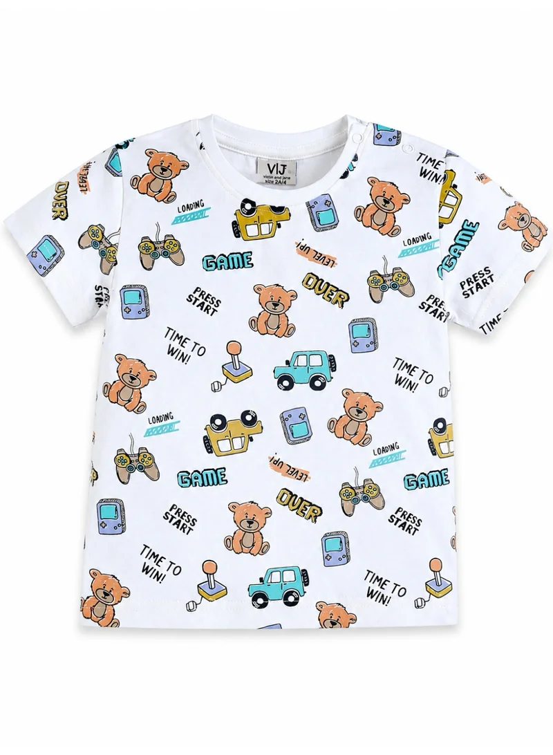 فكتور اند جين Infant Boys Vehicle Print Cotton Pajama Set – Soft T-Shirt & Shorts Nightwear