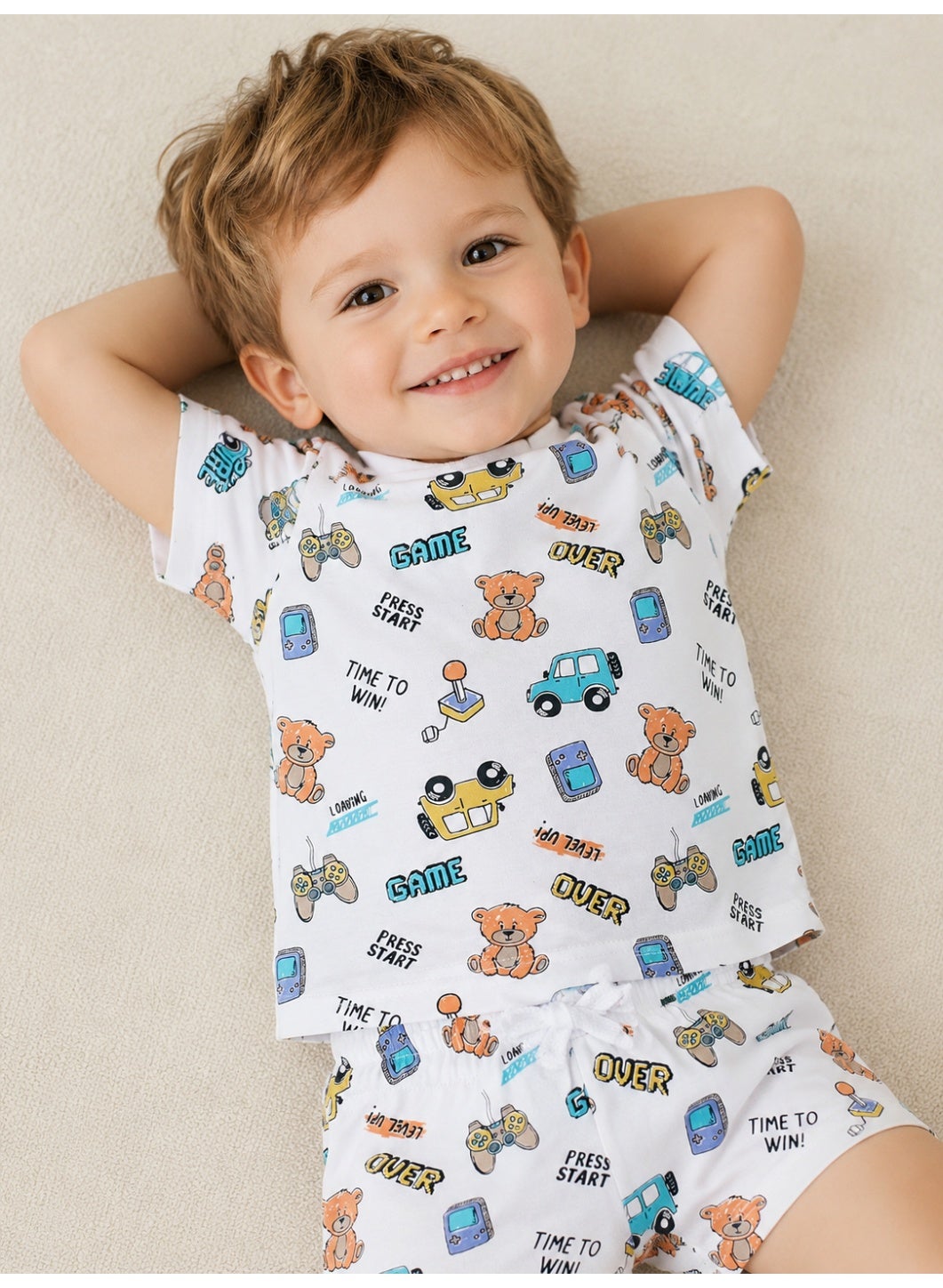 victor and jane Infant Boys Vehicle Print Cotton Pajama Set – Soft T-Shirt & Shorts Nightwear