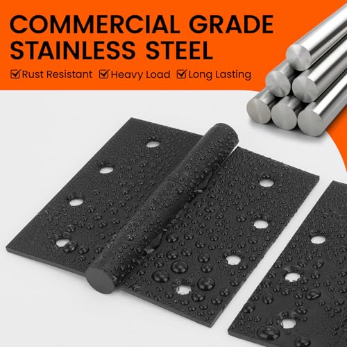 Haidms 304 Stainless Steel Matte Black 4'' Door Hinges for Exterior Doors Ball Bearing Door Hinges 4in x 4in with Square Corners, Heavy-Duty, 3PACK - Image 3