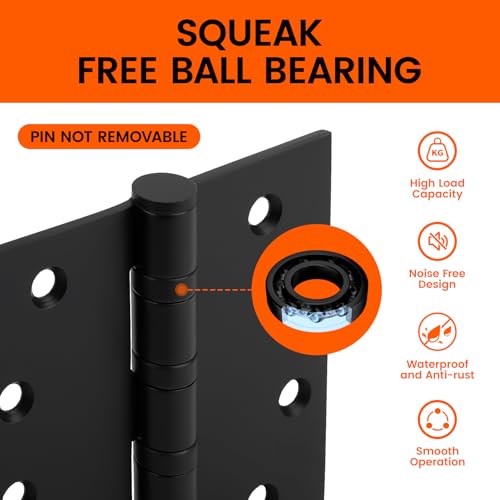 Haidms 304 Stainless Steel Matte Black 4'' Door Hinges for Exterior Doors Ball Bearing Door Hinges 4in x 4in with Square Corners, Heavy-Duty, 3PACK - Image 4