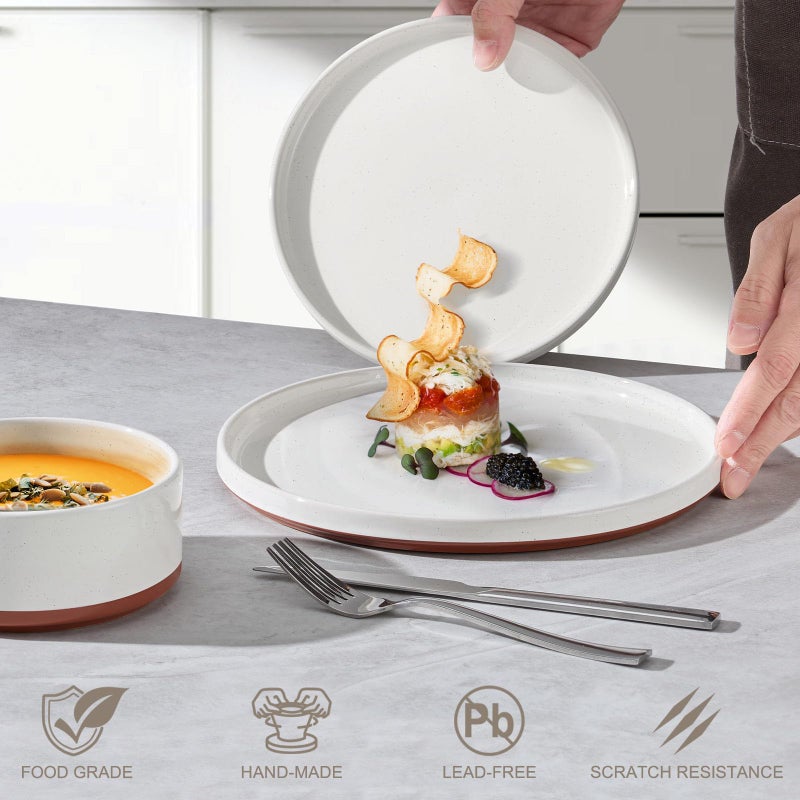 LIANYU Plates and Bowls Sets, 12 Pieces Stoneware Dinnerware Set for 4, Modern Kitchen Dinner Set Ceramic Dishware Dishes Set, Microwave and Dishwasher Safe, Cloud White - Image 3