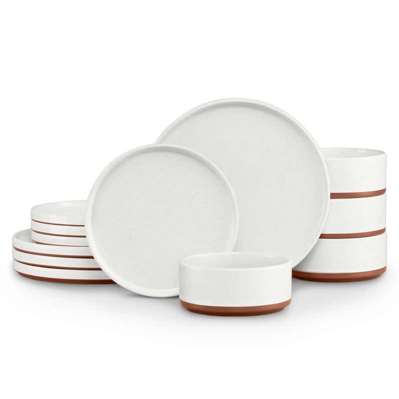 LIANYU Plates and Bowls Sets, 12 Pieces Stoneware Dinnerware Set for 4, Modern Kitchen Dinner Set Ceramic Dishware Dishes Set, Microwave and Dishwasher Safe, Cloud White - Image 1