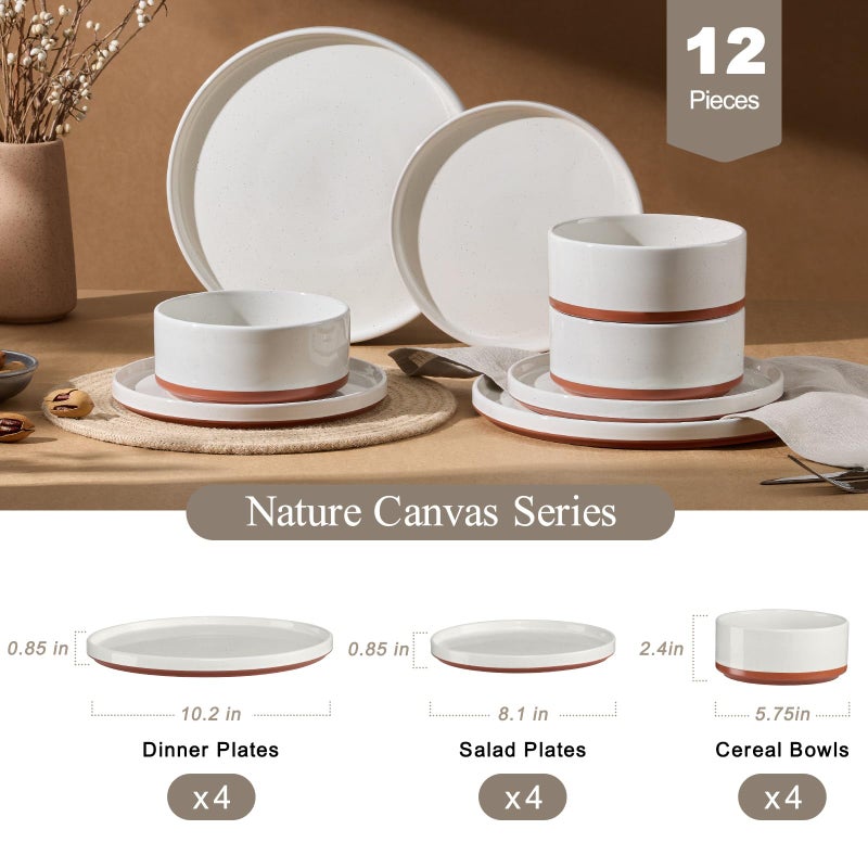 LIANYU Plates and Bowls Sets, 12 Pieces Stoneware Dinnerware Set for 4, Modern Kitchen Dinner Set Ceramic Dishware Dishes Set, Microwave and Dishwasher Safe, Cloud White - Image 2