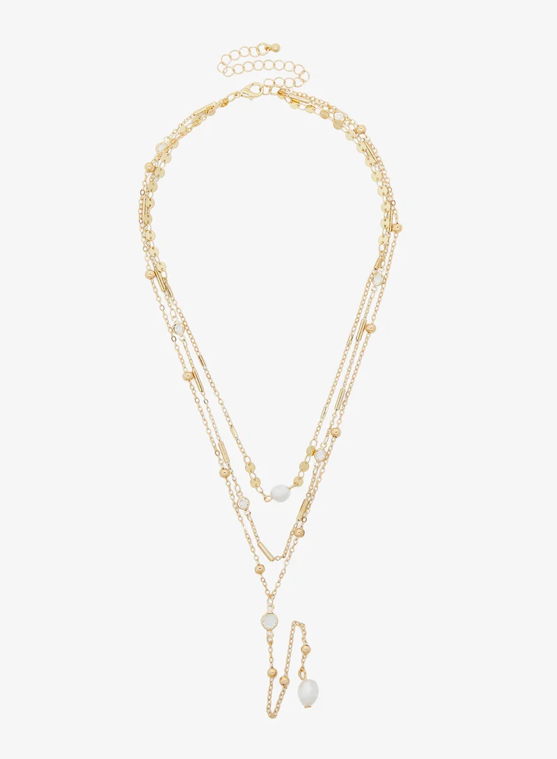 جينجر Layered Crystal Drop Necklace