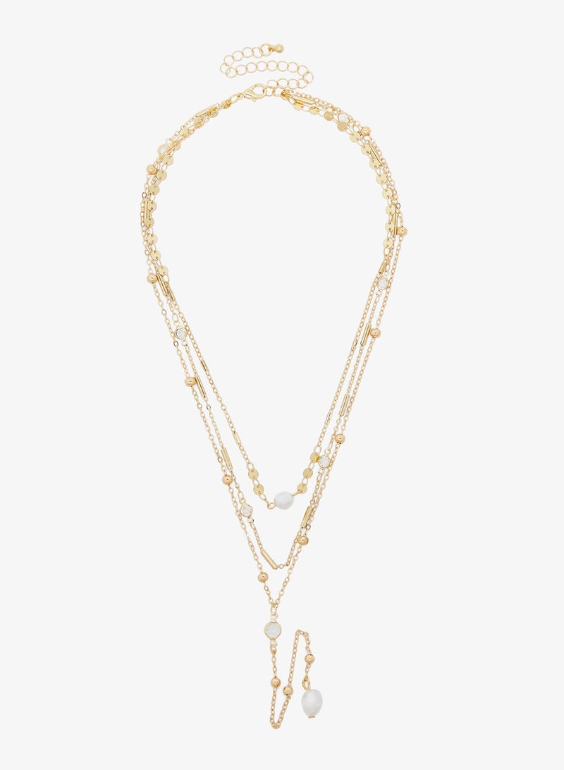 Ginger Layered Crystal Drop Necklace - Image 1