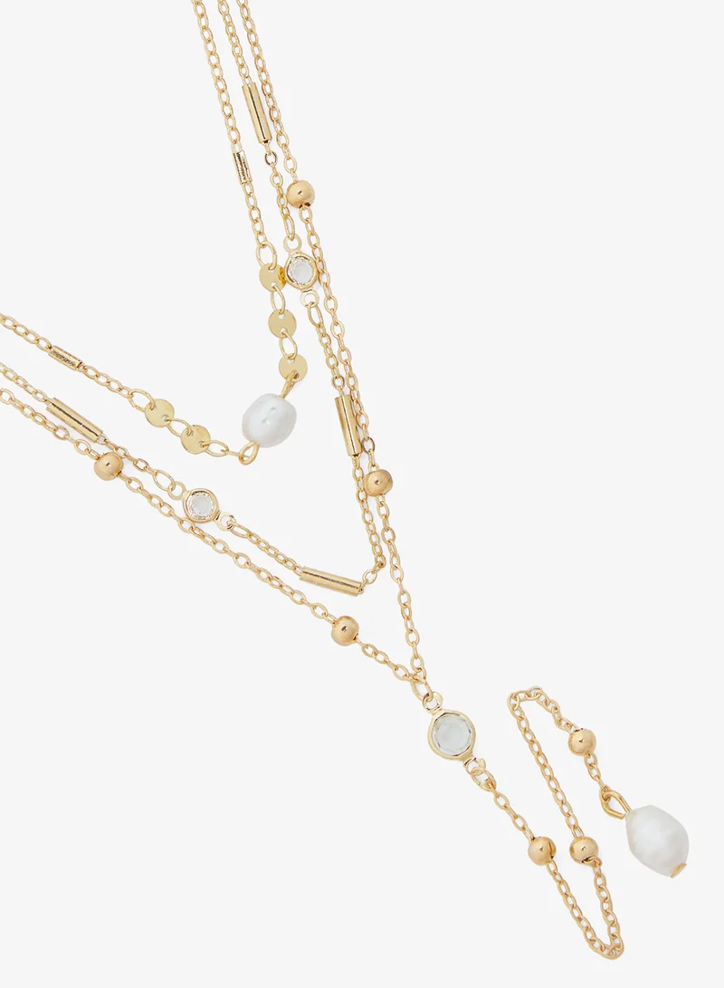جينجر Layered Crystal Drop Necklace