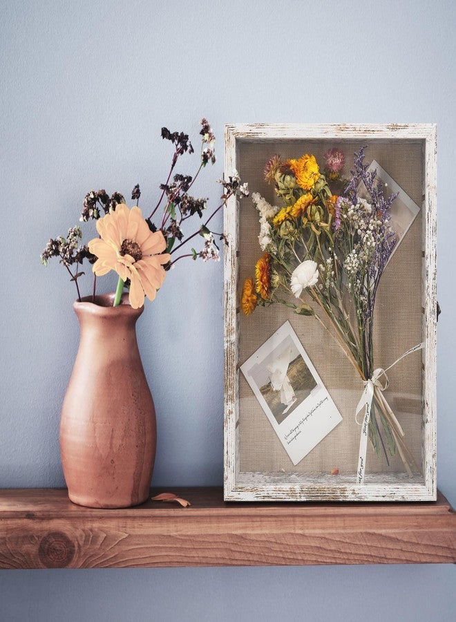 Hodeframe Shadow Box Frame with Removable Shelves, White 12x16 Deep Memory Box Display Case for Keepsake Collectibles, Coins Military Medals Pins Wedding Flowers - Image 2