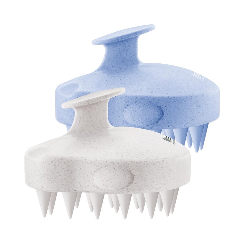 HEETA Scalp Massager 2 Pack for Hair Growth, Soft Silicone Bristles to Remove Dandruff and Relieve Itching, Scalp Scrubber for Hair Care Relax, Shampoo Brush for Wet Dry Use Blue & Beige - Image 1