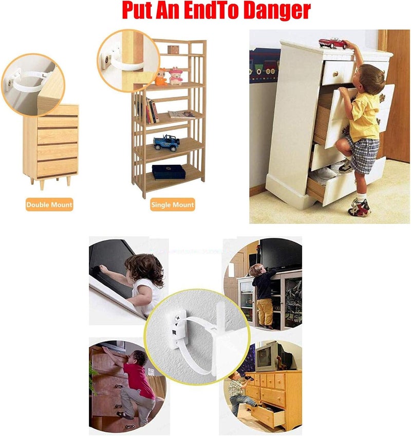 HUAHA 6 pack Anti Tip Furniture Wall Anchors Kit Furniture Straps for Baby Proofing Safety Child Safety Straps Earthquake Resistant for Dresser Cabinet BookshelfBearing 150Ib Adjustable Nylon Straps - Image 4