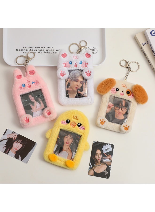 NIBEMINENT 1 - Piece Cartoon Plush Kpop Photo Card Holder Pendant Key Chain ID Badge Holder ID Card Holder Photo Card Protector for School ID Office ID Access Card for Women Girls - Image 3