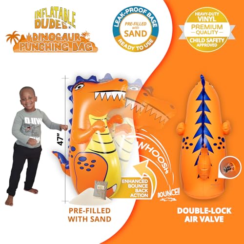 INFLATABLE DUDES Dinosaur Toy 47 Inches - Kids Punching Bag | Already Filled with Sand| T-Rex | Bop Bag | Inflatable Bopper | Punching Bag for Kids | Dinosaur Party Decorations | Boxing - Rex - Image 3