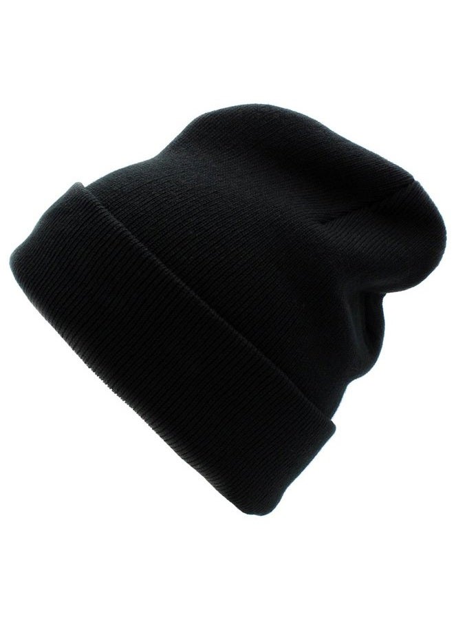 Top Level Beanie Men Women - Unisex Cuffed Plain Skull Knit Hat Cap, Black, One size - Image 2