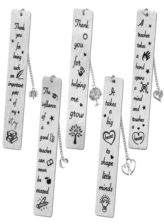 Hedeey 5 Pieces Teacher Bookmark Metal Teachers Appreciation Bookmark,Teacher Appreciation Gift for Women Kindergarten Preschool Teacher Thank You Gifts from Students (Silver) - Image 1