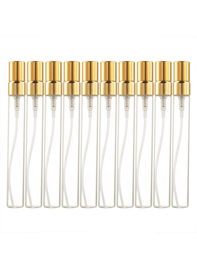 Enslz 10Ml 10Pcs Glass Spray Bottle Refillable Perfume Atomizer Mini Sample Test Bottle Thin Glass Vials (Gold)  - Image 1