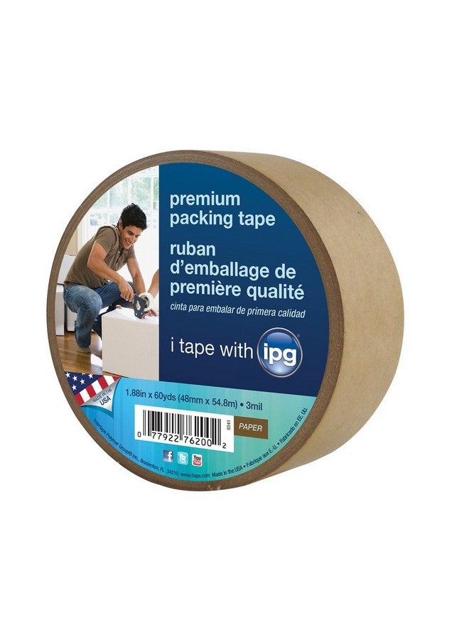 IPG 9341 Kraft Paper Flatback Premium Packing Tape 1.88 X 60 Yd Brown (Single Roll) (Packaging May Vary) 