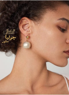 Julia Store Gold Plated Large Pearl Stud Earrings for Charm Women with Dangle Drop Lightweight Dainty Fashion Designer Style Stud, Gift Luxury Jewelry  By Julia Store  - Image 1