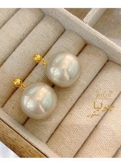 Julia Store Gold Plated Large Pearl Stud Earrings for Charm Women with Dangle Drop Lightweight Dainty Fashion Designer Style Stud, Gift Luxury Jewelry  By Julia Store  - Image 2